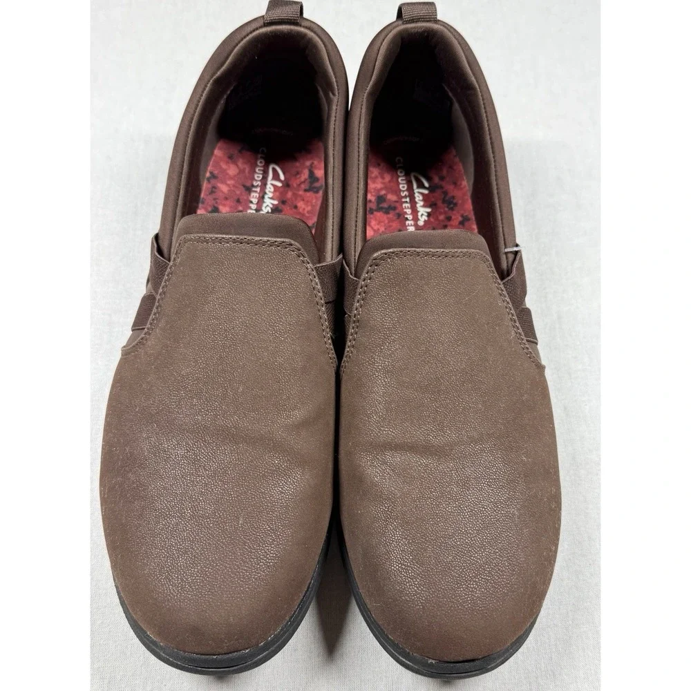Clarks Cloudsteppers Loafers Women‎ 11 Slip On Brown Faux Leather Comfort Shoes